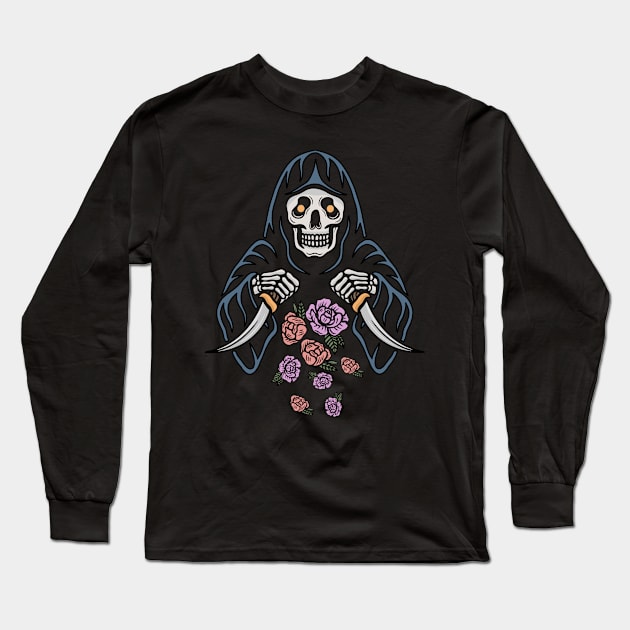 Knife and skull Long Sleeve T-Shirt by gggraphicdesignnn